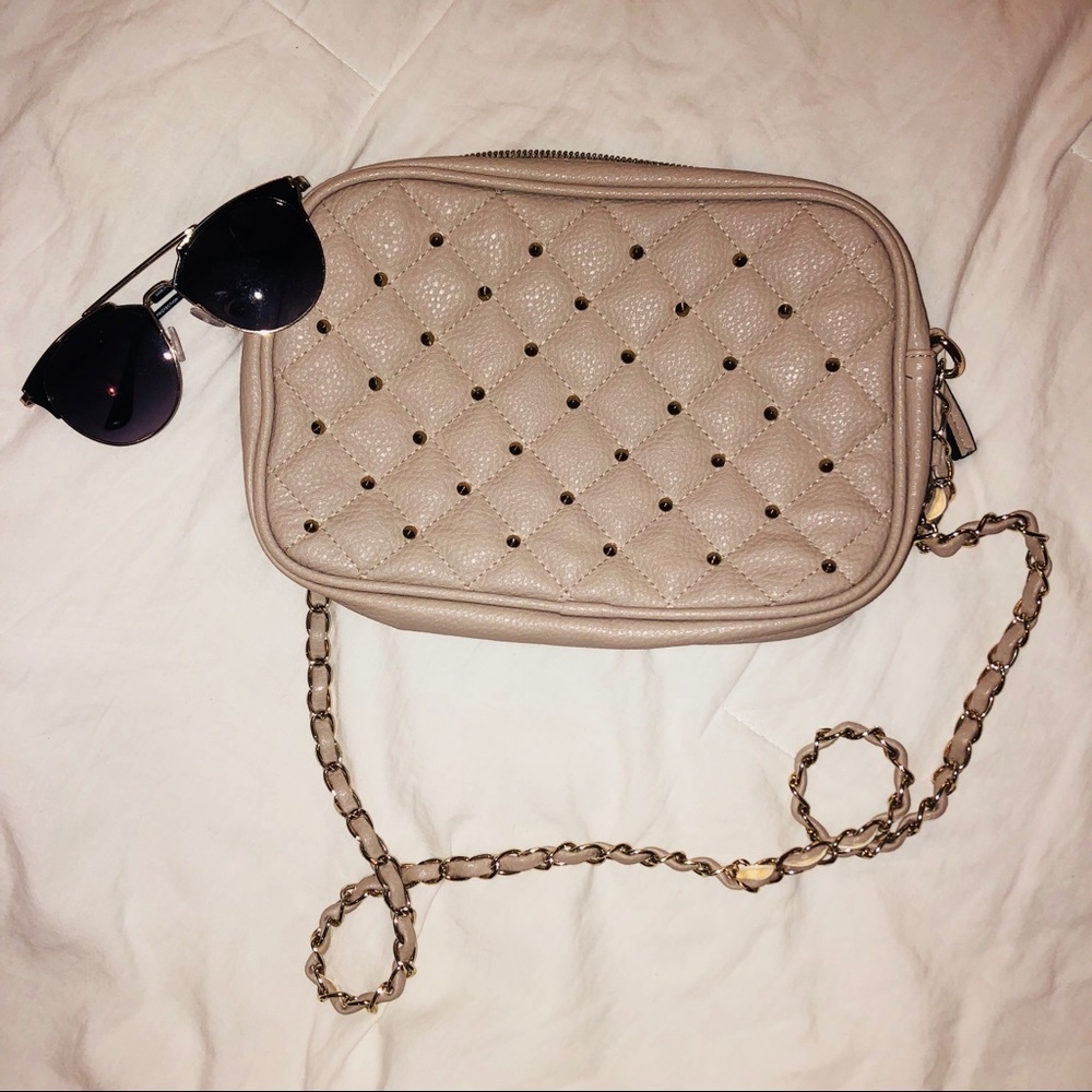 Studded Tan Clutch Purse with Gold hardware